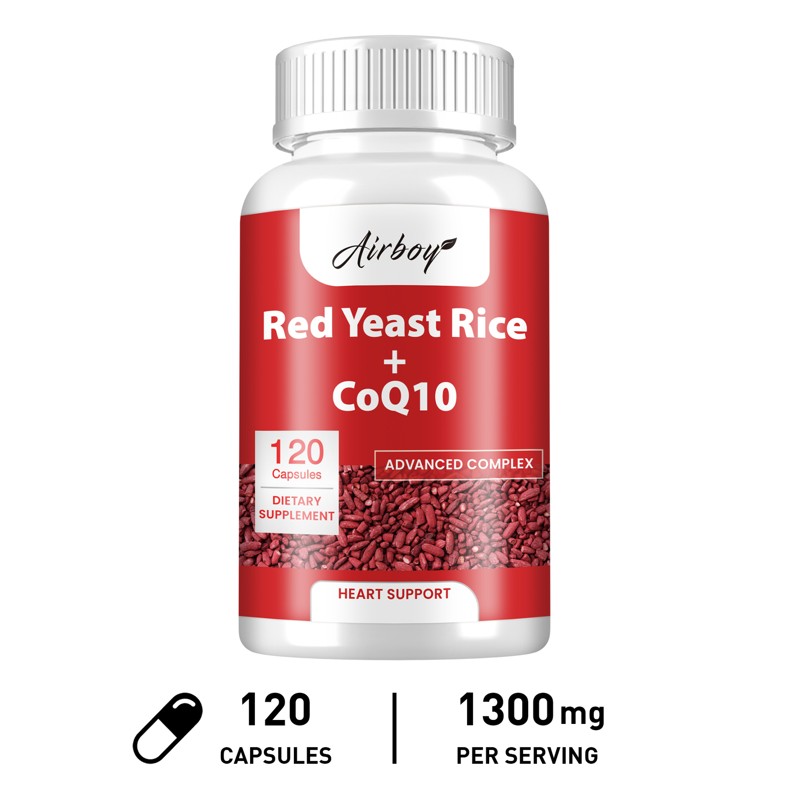 120pcs Red Yeast Rice +CoQ10 -Support Heart & Cardiovascular Health, Antioxidant