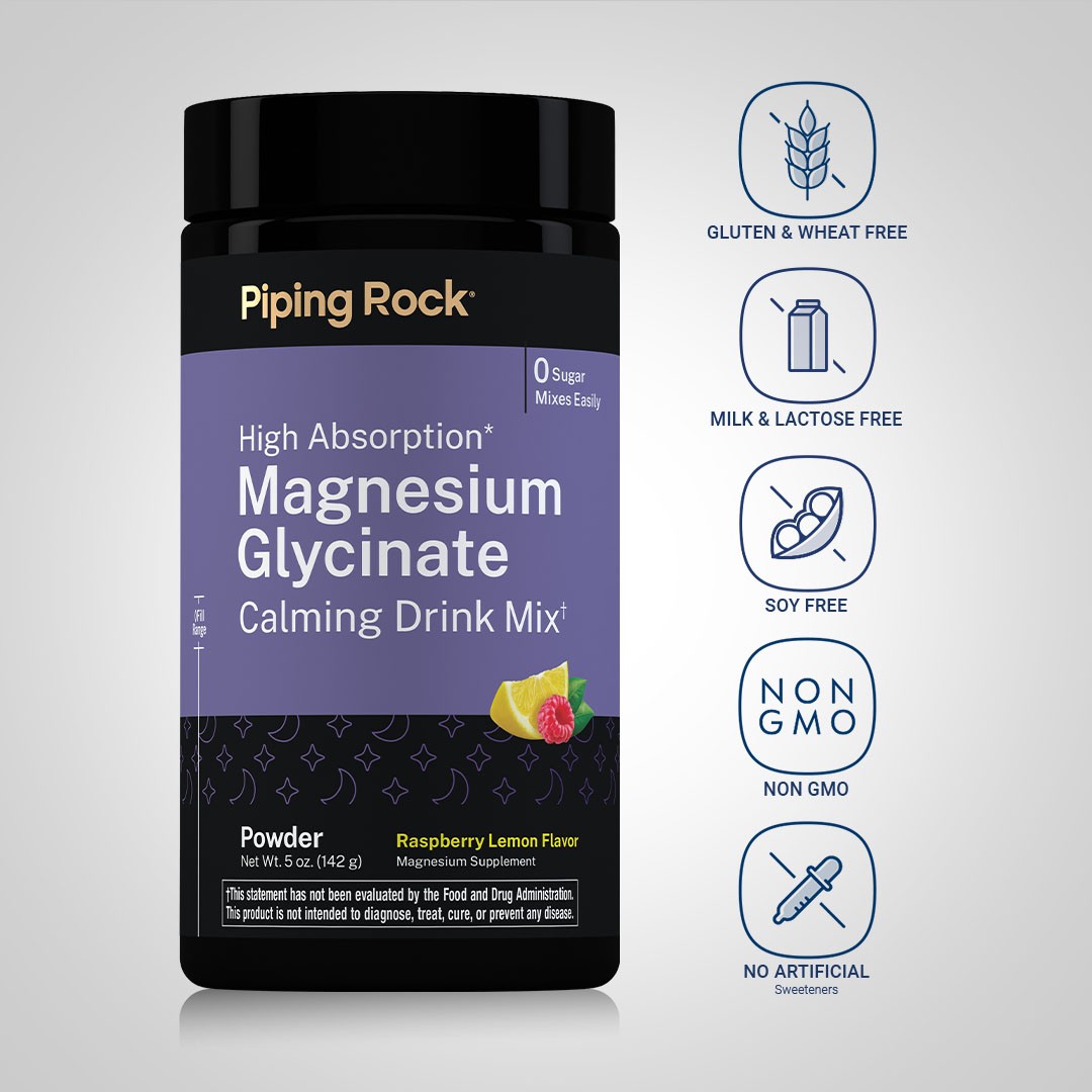 Magnesium Glycinate Drink Mix | 5 oz Powder | Raspberry Lemon | by Piping Rock