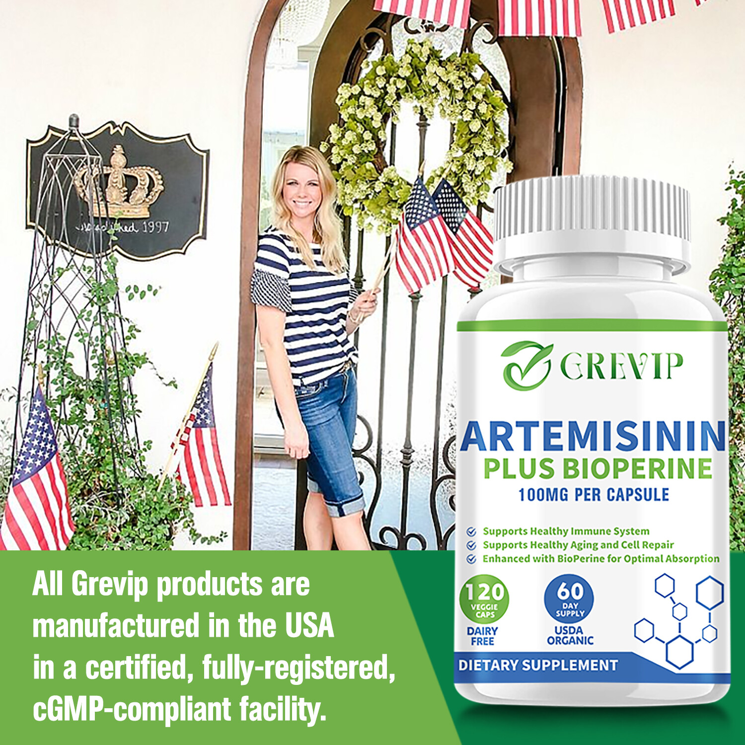 120pcs Artemisinin 100mg-Sweet Wormwood,BioPerine-Gut Health,NON-GMO,Gluten-Free