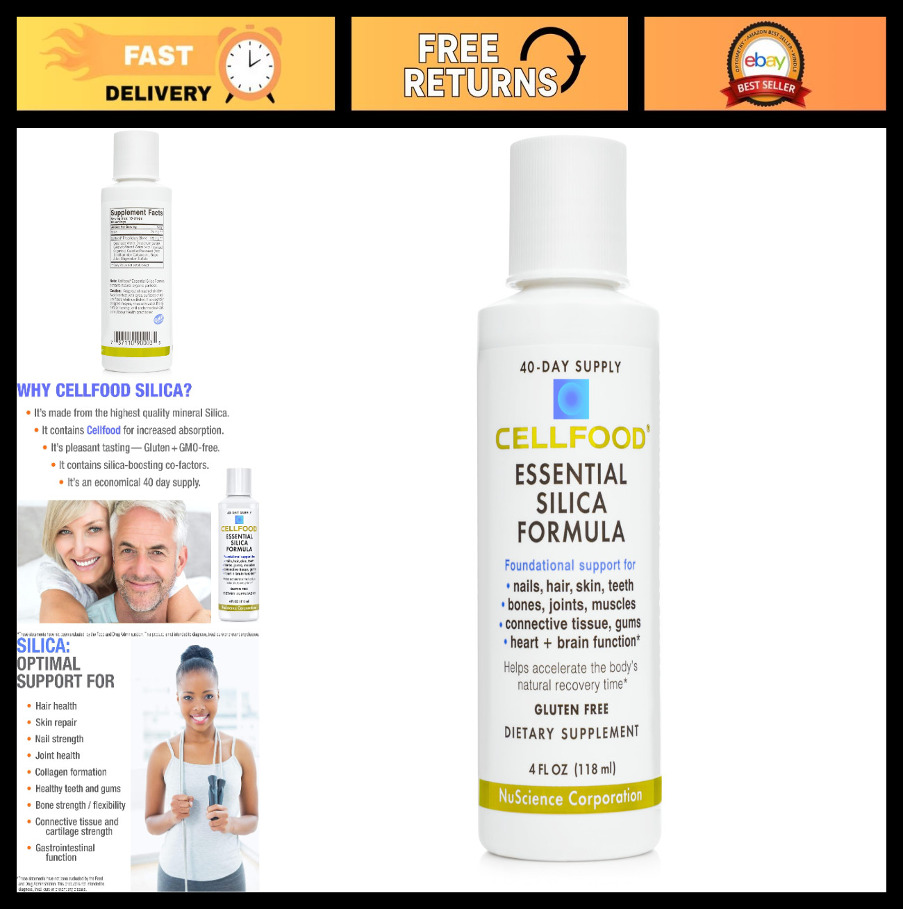 Anti-Aging Silica Liquid Supplement – 4 fl oz – Supports Bones, Joints, Hair, Sk