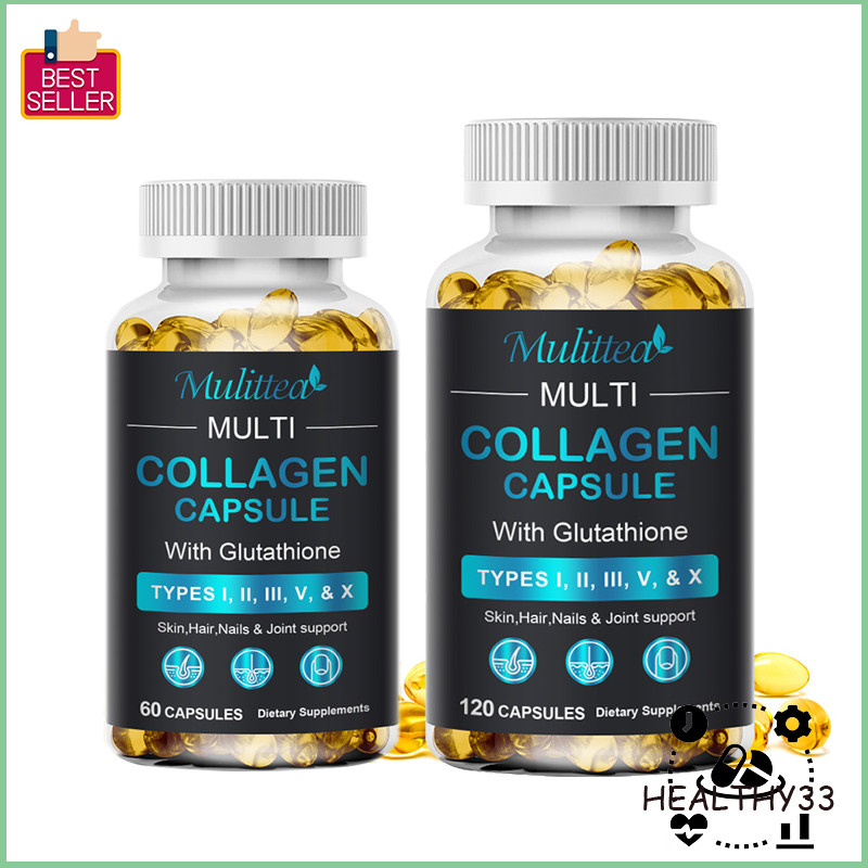 Multi Collagen Peptides Types I, Ii, Iii, V, X Pills Anti-Aging Skin Capsules