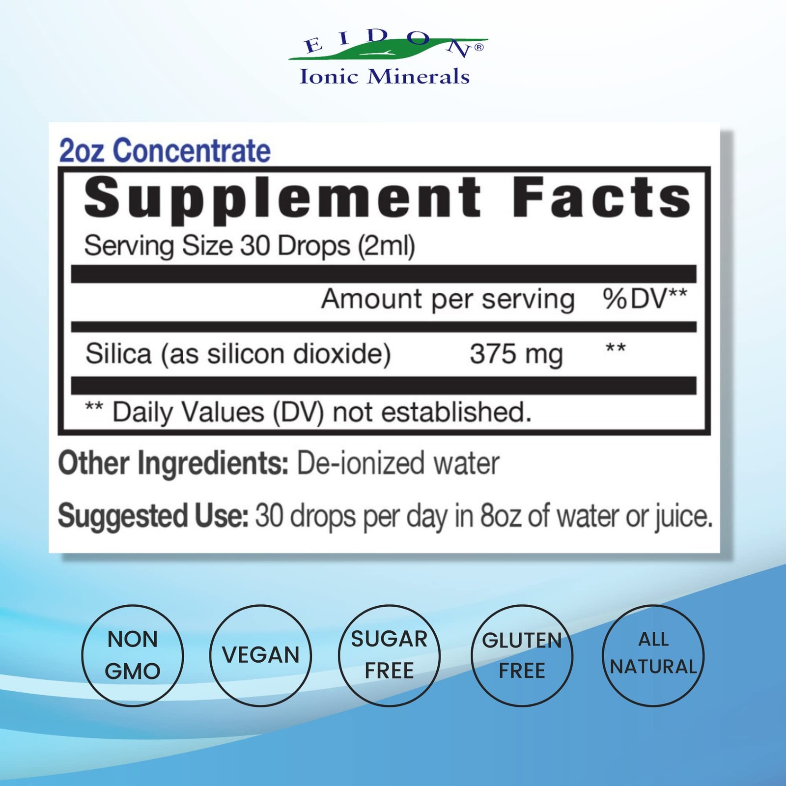 Eidon Liquid 2.04 Fl Oz (Pack of 1), Silica Mineral Supplement, 2 Ounce