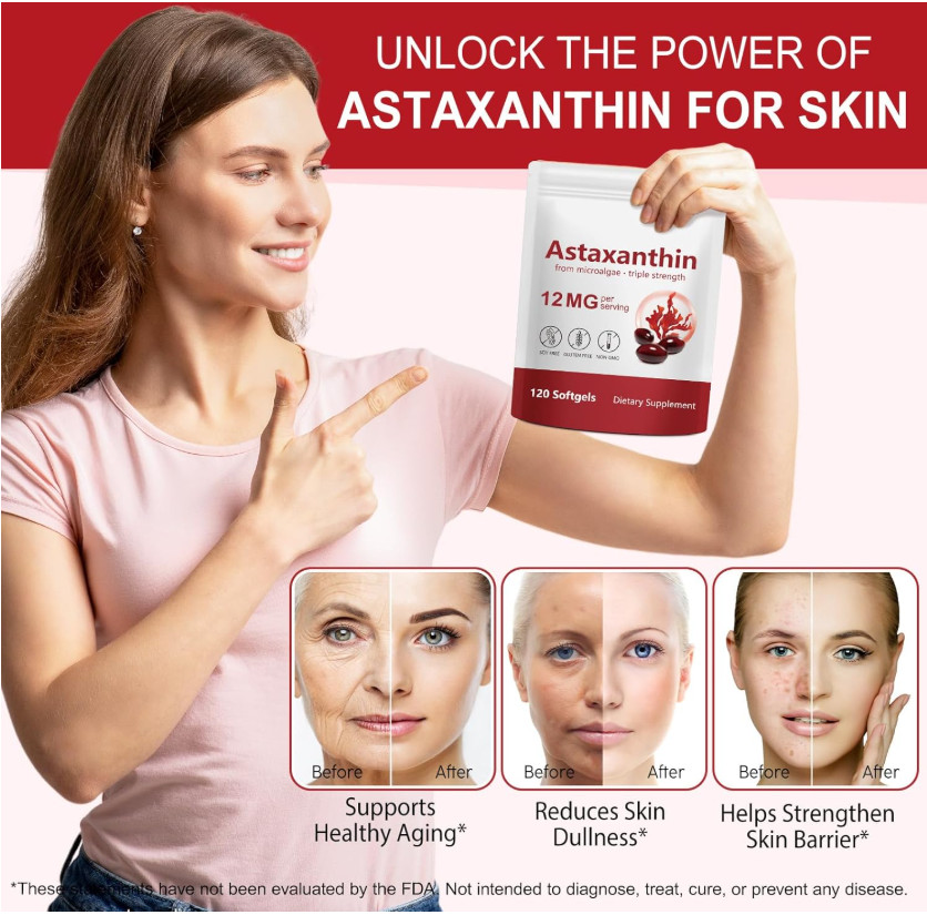 Astaxanthin 12mg 120 Softgels, 4 Month Supply,Triple Strength,Non-GMO,Eye Health