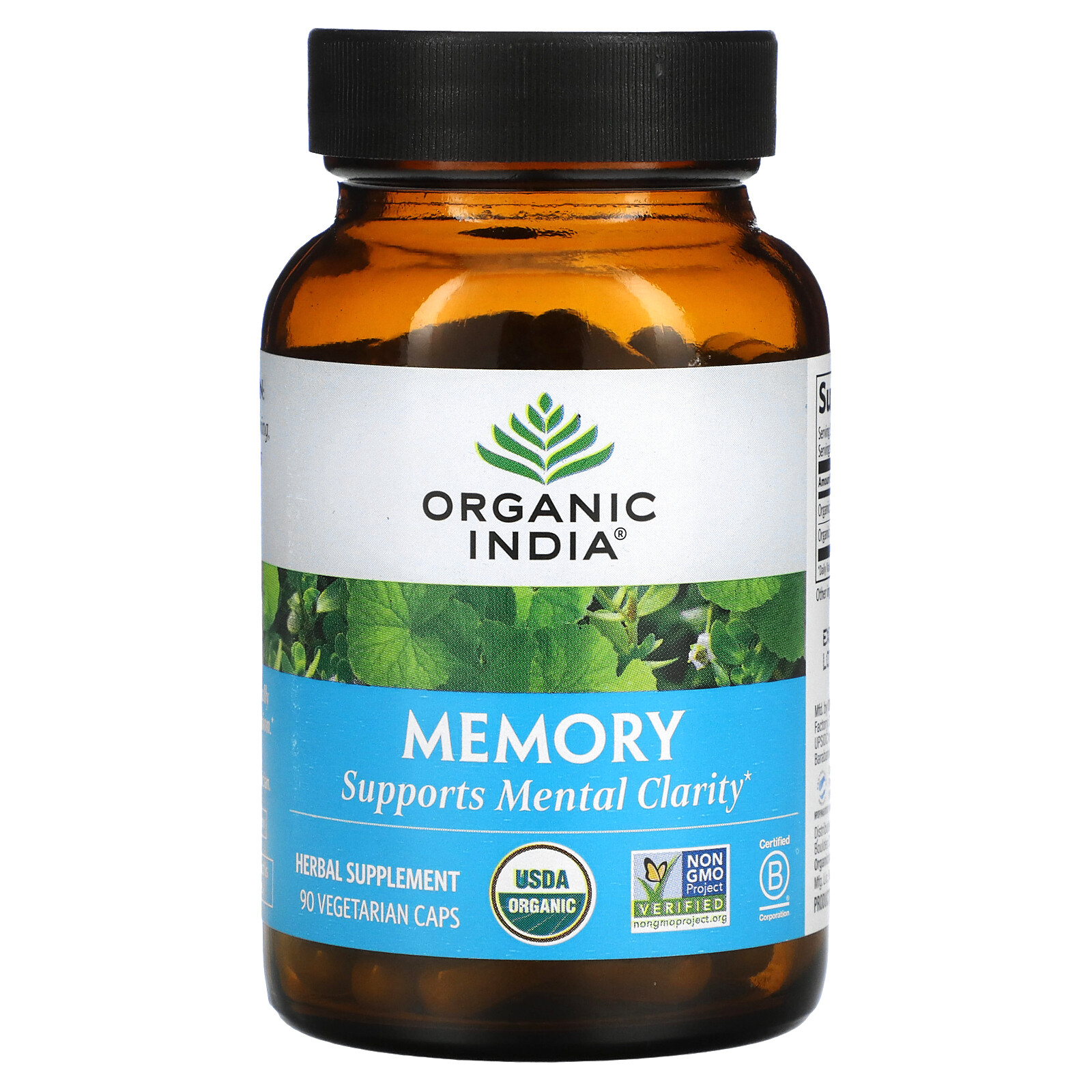 Organic India Memory Mental Clarity 90 Veggie Caps Gluten-Free, Organic, Vegan,
