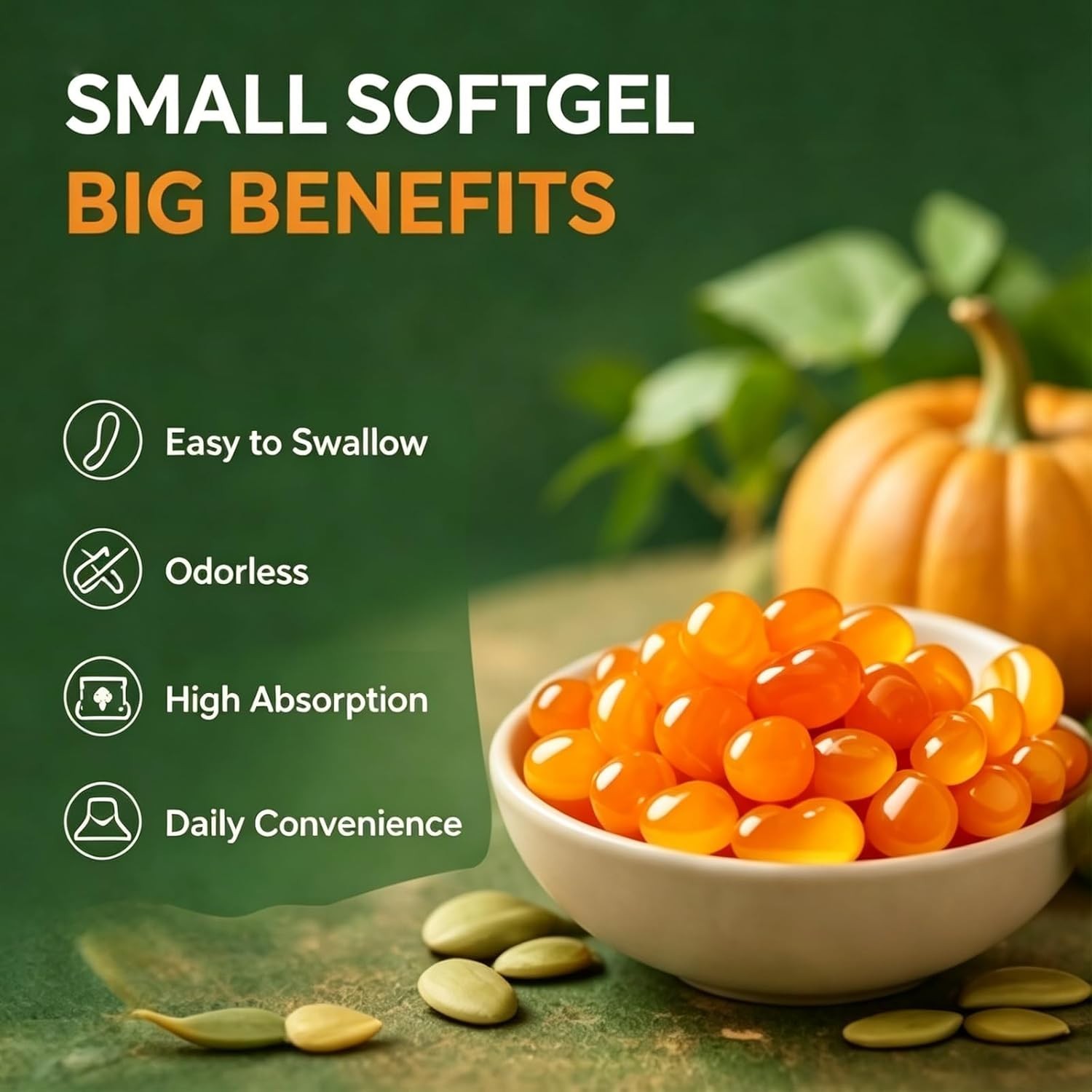 Pumpkin Seed Oil Saw Palmetto Capsules | Hair Prostate Support | 60 Softgels