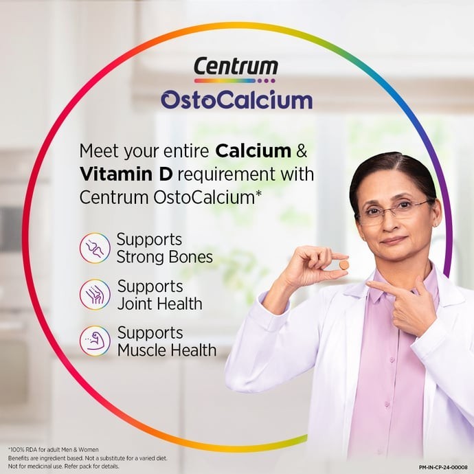 Centrum OstoCalcium Total Chewable 60 Tablets Strong Bone, Joint & Muscle Health
