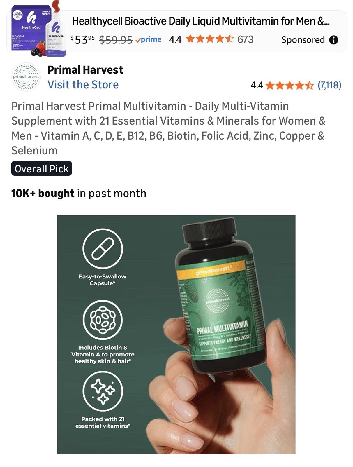Primal Harvest Multivitamin Capsules 30 Count Unisex Adult Energy Support