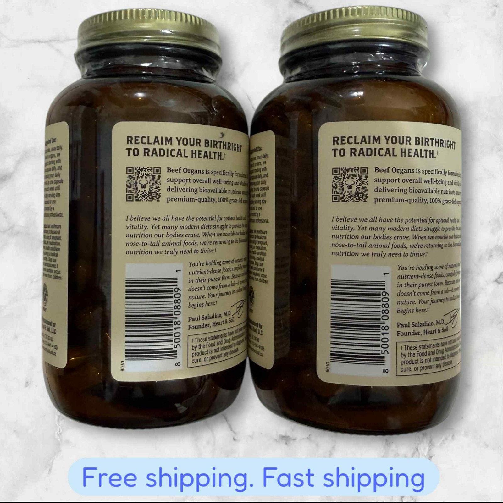 FOR 2 HEART & SOIL Beef Organs Complex 180 Caps Grass-Fed EXP2027+ NEW SHIP