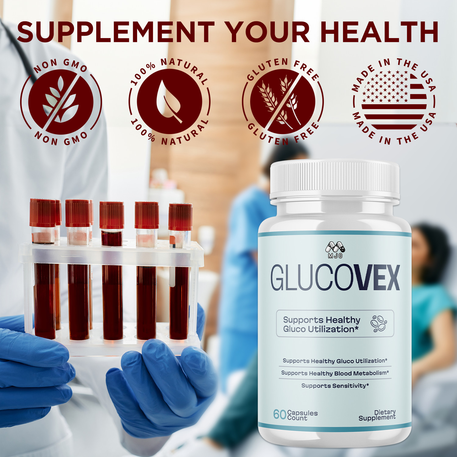 (1 Pack) Glucovex Advanced Support Blood Supplement Formula Gluco Vex 60 Caps