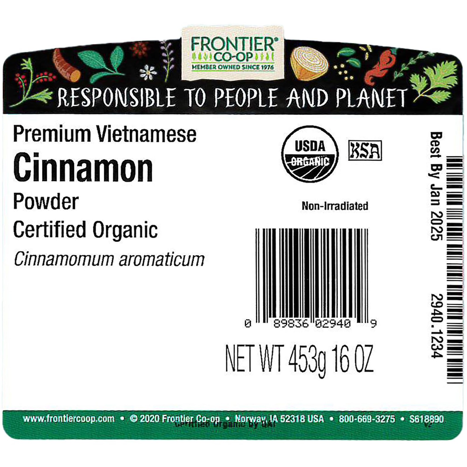 Frontier Co-op Cinnamon Ground, Vietnamese Premium, Certified Organic, Kosher,