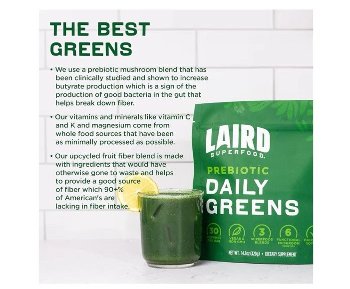 Laird Prebiotic Superfood Daily Greens – Total Size 14.8oz (7.4 oz x 2 )
