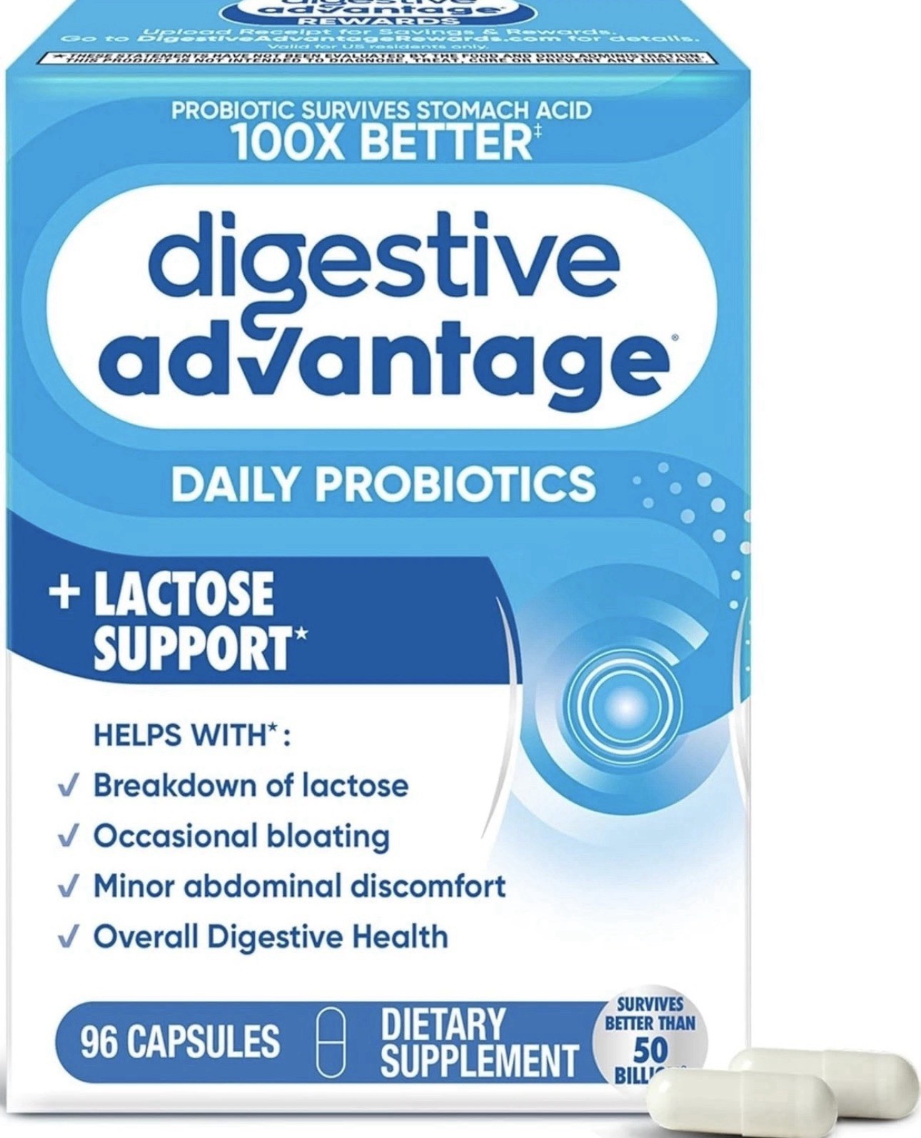 🔥Digestive Advantage®, Daily Probiotics + Lactose Support, 96 Capsules 02/2029