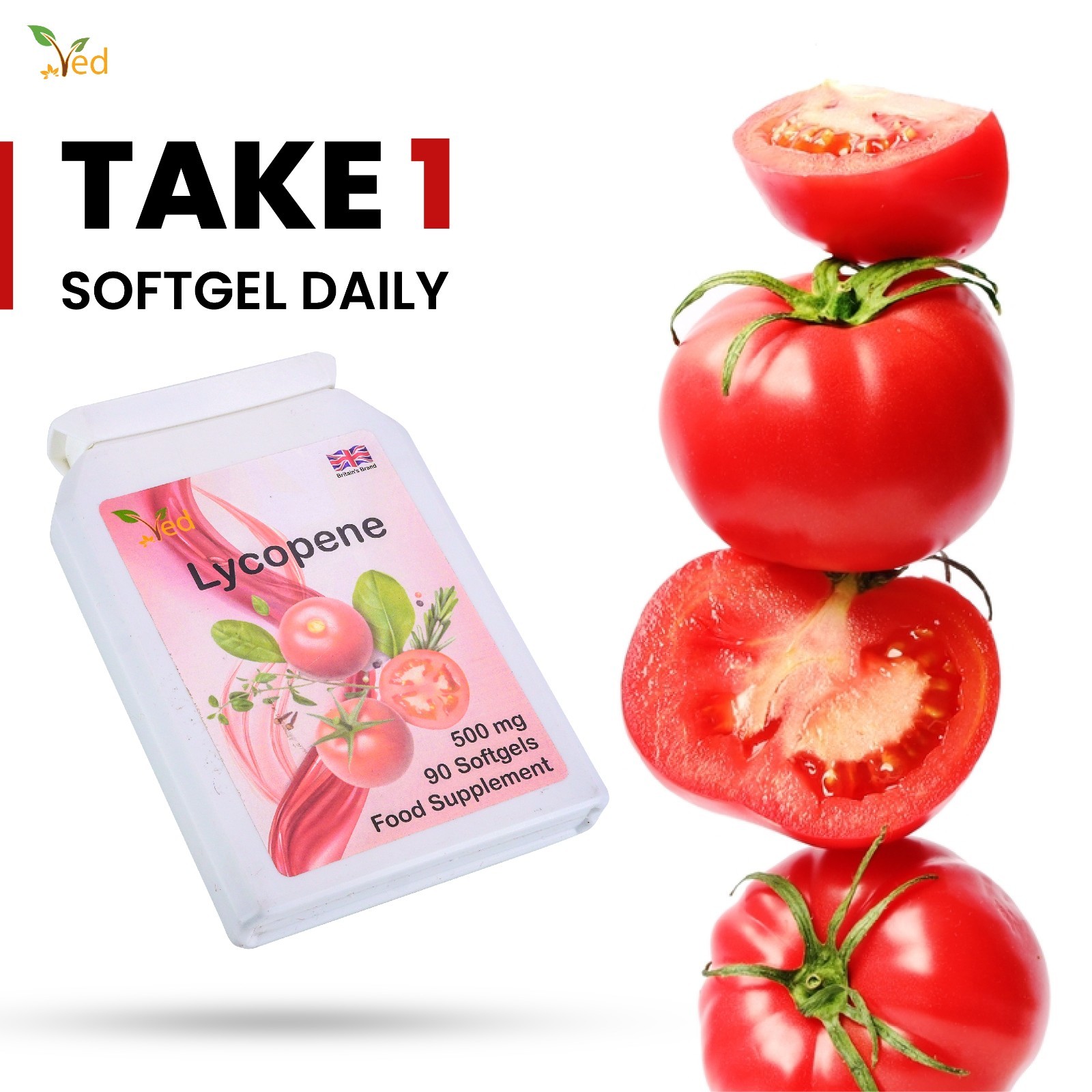 VED Lycopene 500 mg | 90 softgel, 6 Month Supply.(Pack of 2)