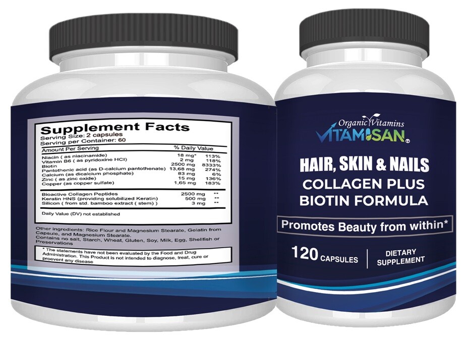 2 Hair, Skin & Nails for Women, Biotin, COLLAGEN 240 CAPSULES HIGH POTENCY