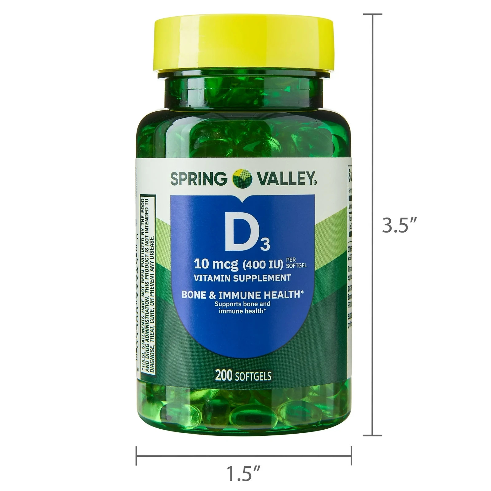 Spring Valley Vitamin D3 400 IU (10 mcg), 200 Softgels – Bone & Immune Support
