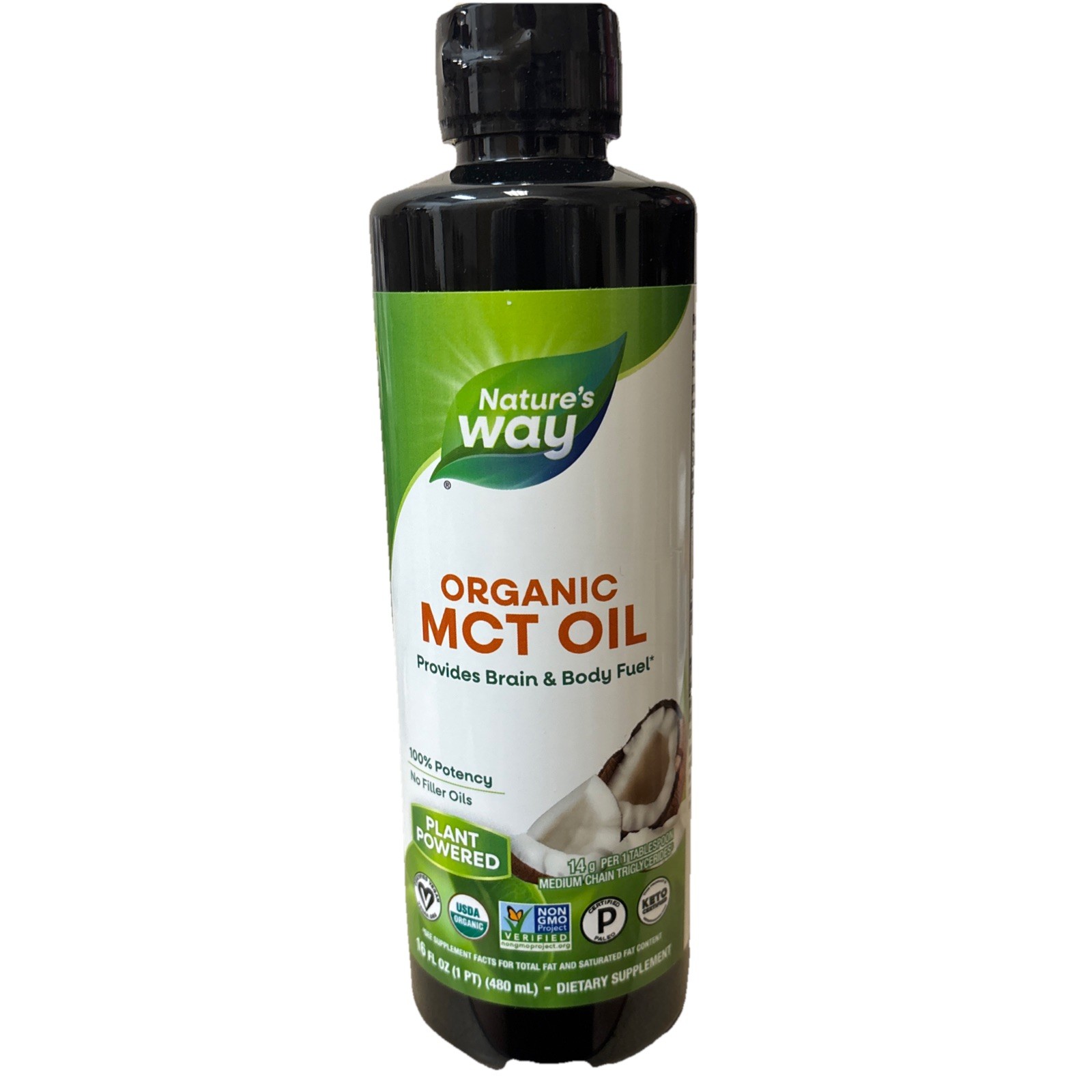 Nature’s Way Organic MCT Oil, 16 Fl Oz, Brain and Body Fuel BB 07/2027