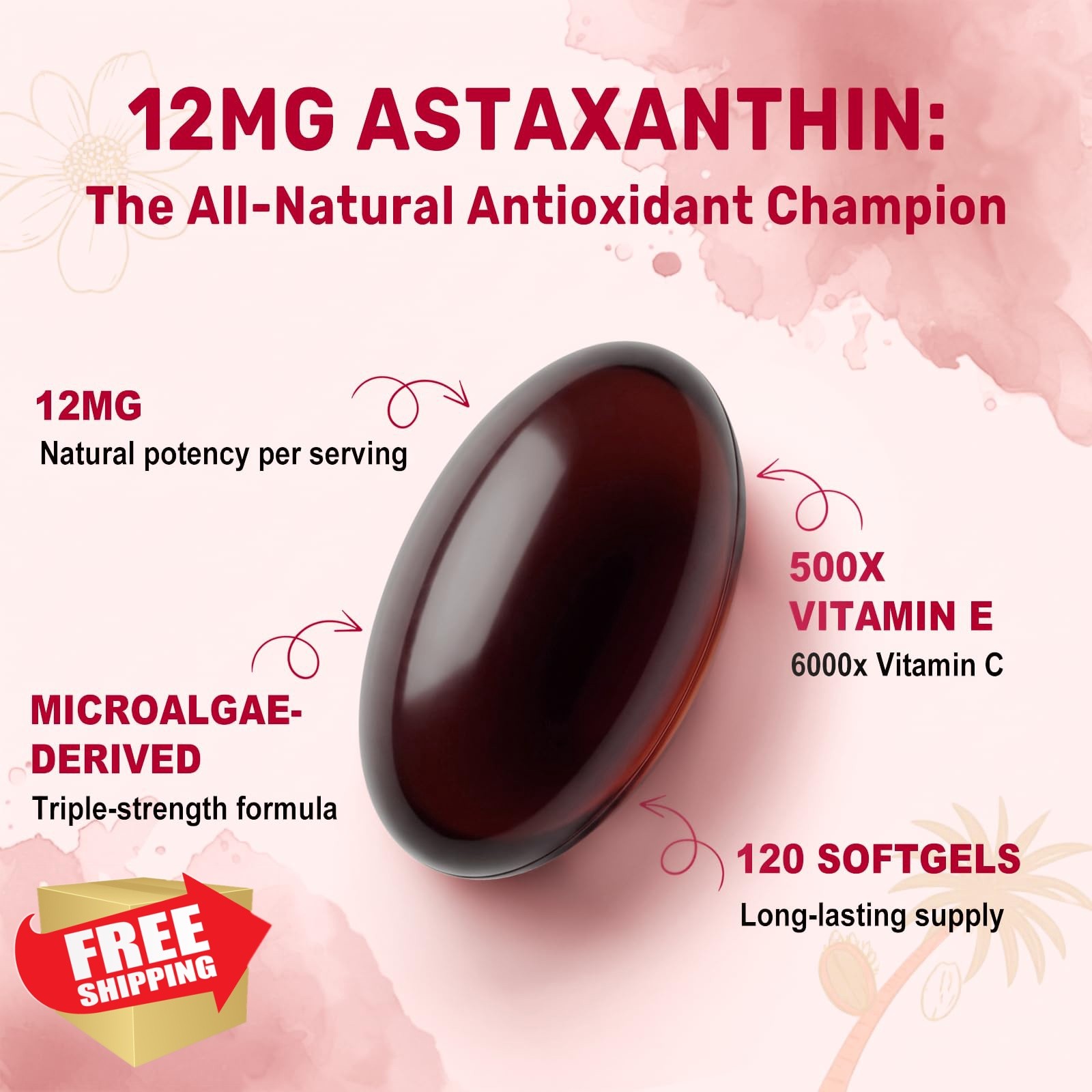 BEWORD Astaxanthin 12mg MCT Oil 120 Softgels