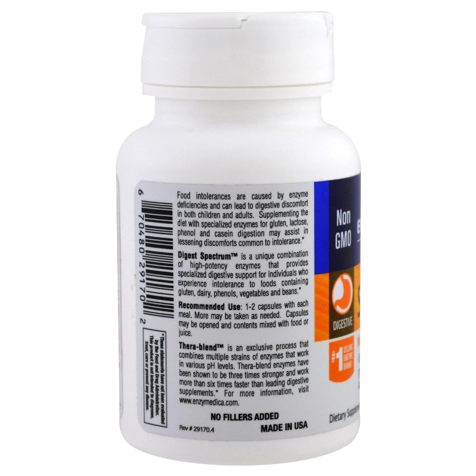 Enzymedica Digest Spectrum 30 Capsules Casein-Free, Dairy-Free, Egg-Free,