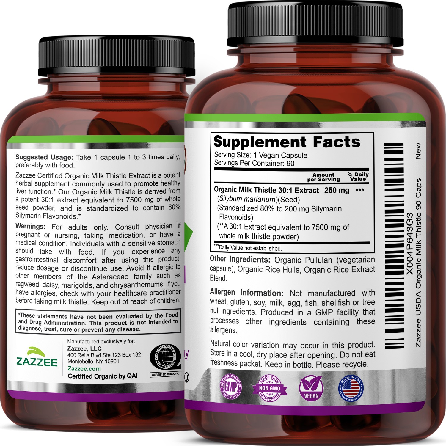 USDA Organic Milk Thistle 30:1 Extract, 7500 mg Strength, 90 Vegan Capsules