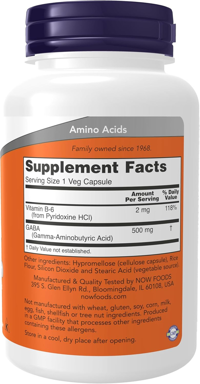 Supplements, GABA (Gamma-Aminobutyric Acid) 500 Mg + B-6, Natural Neurotransm…
