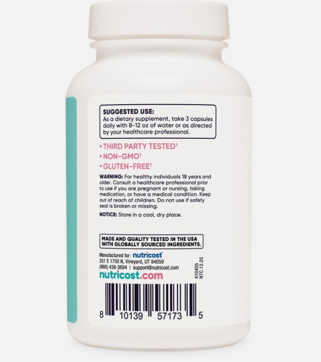 Nutricost Calcium (600mg) + Vitamin D3 (12.5mcg) for Women, 180 Capsules – Vegan