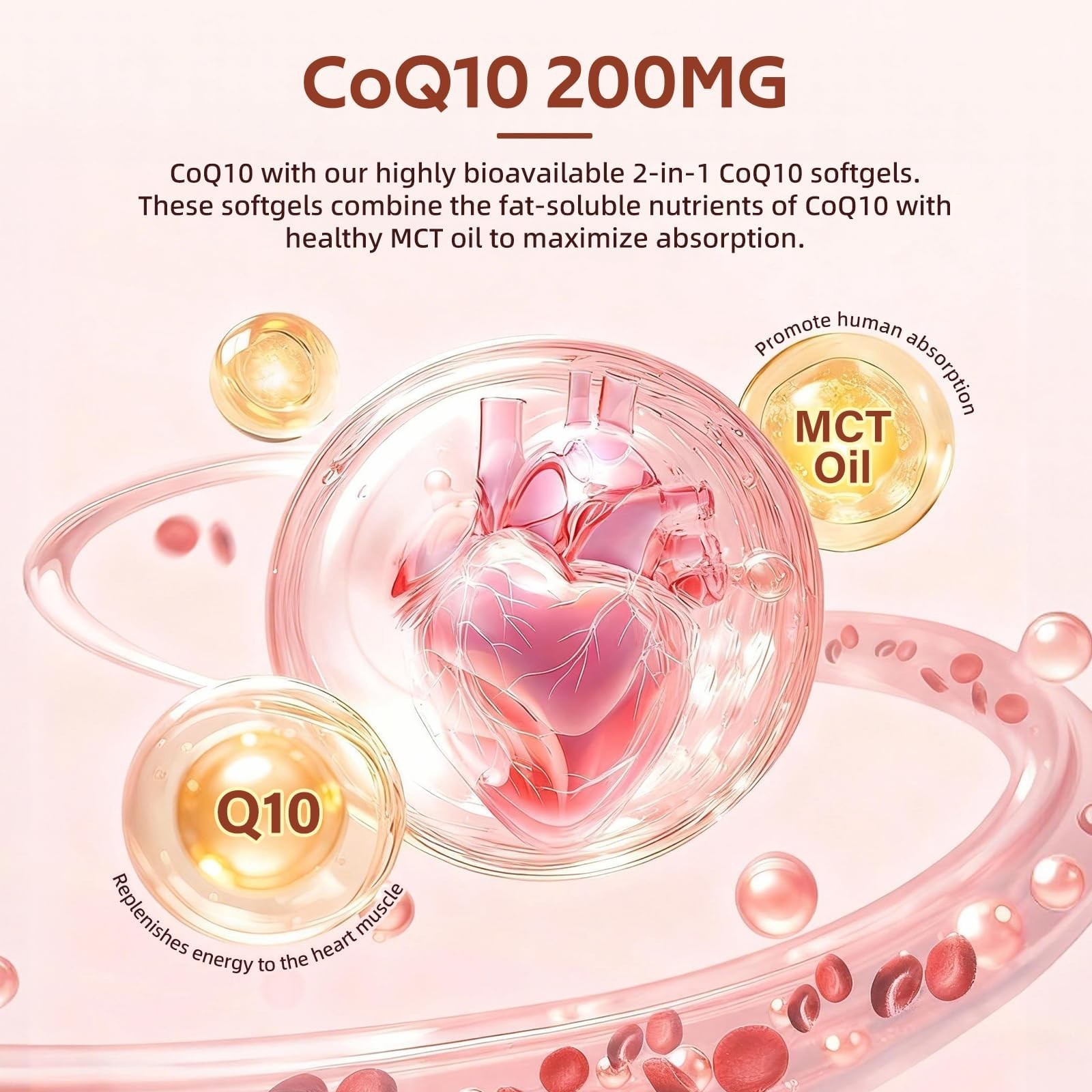 CoQ10 200mg Softgels with Coconut MCT Oil – Antioxidant Heart & Energy Support,