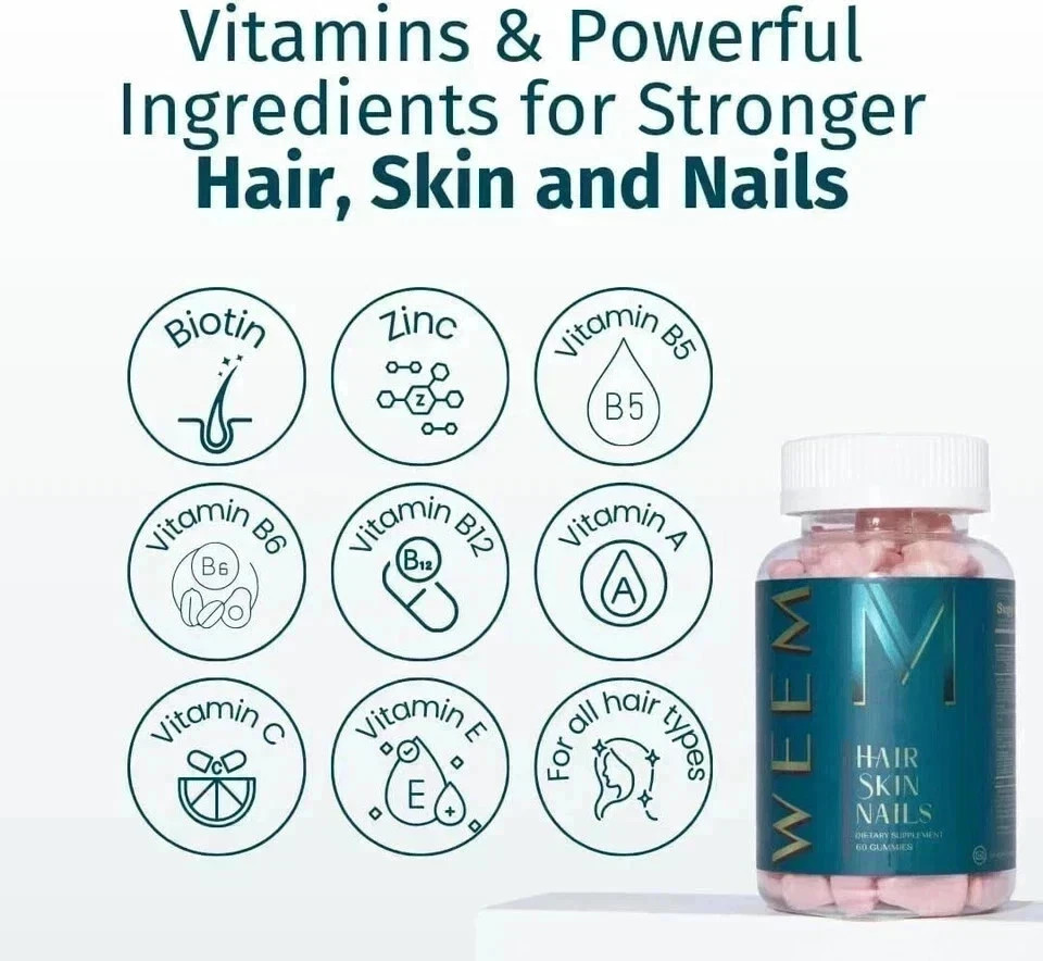 3 Packs WEEM Hair Skin and Nails Gummies, Vegan biotin Vitamins, Healthy Hair