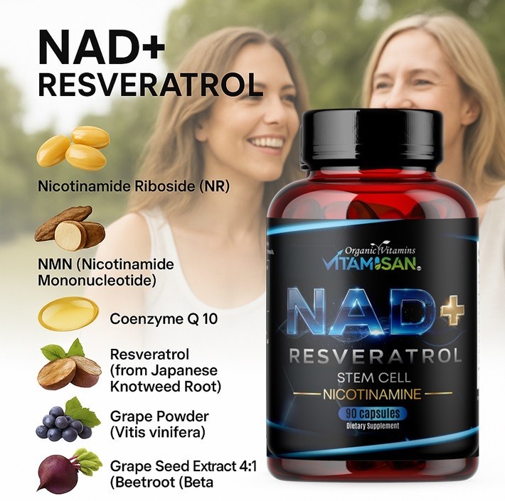 Resveratrol Cq10 NAD 1100mg, 90 Capsules Anti-Aging Antioxidants, Brain Support