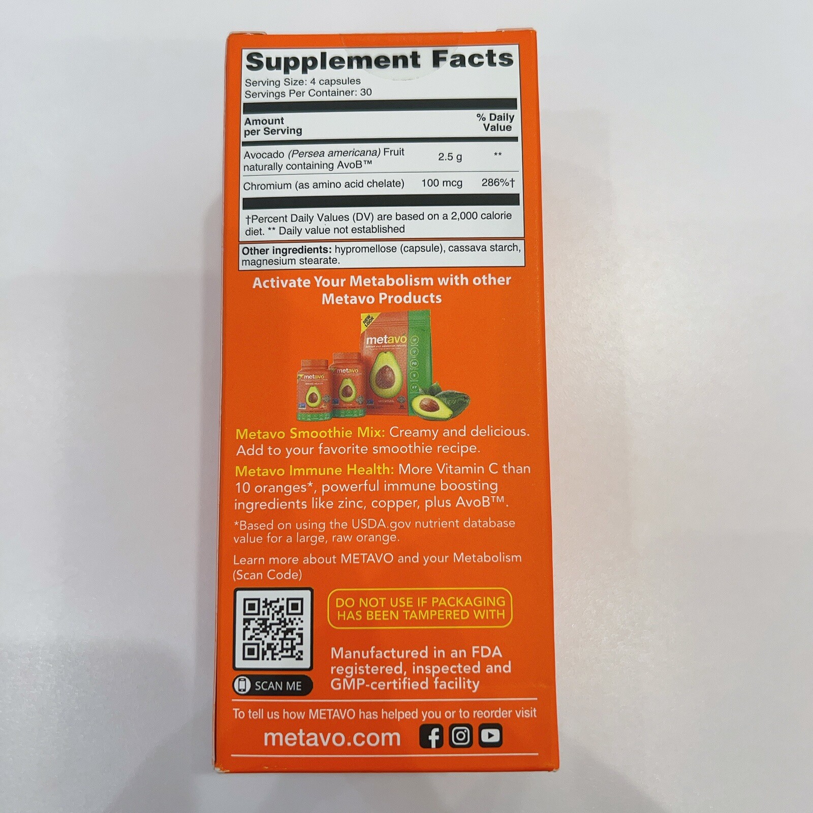Metavo Metabolism Booster Natural Support Avocado 120ct EXP 10/2025 Sealed