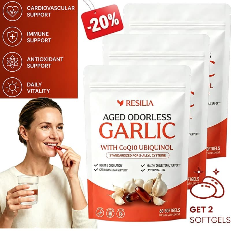 20x Resilia Garlic Extract 600mg Softgels (60 Count) Odorless Aged Garlic Extra