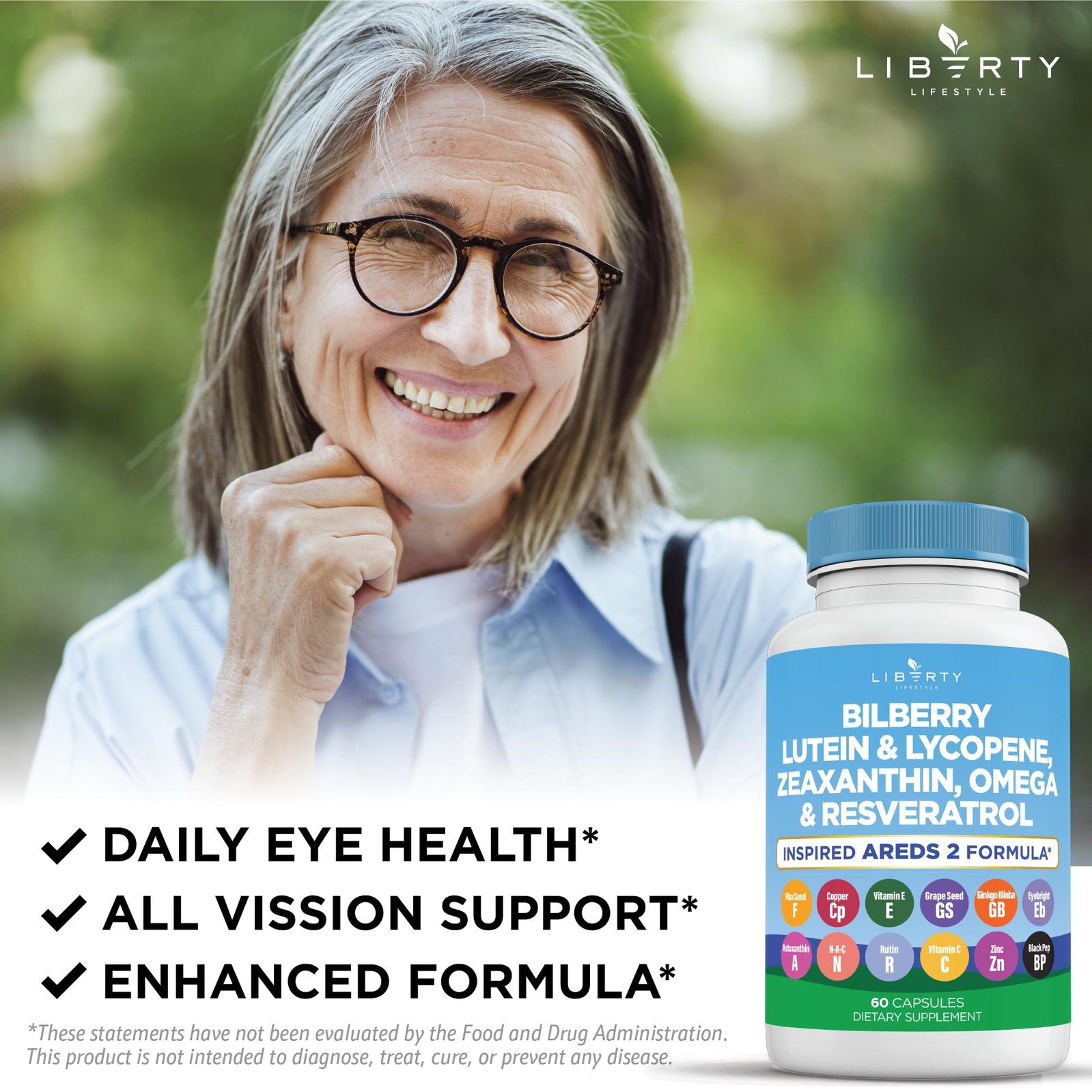 Liberty Lifestyle Eye Health Vitamins with Bilberry, 60 Count (Pack of 3)