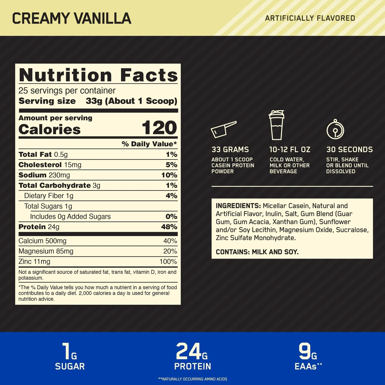 Optimum Nutrition Gold Standard 100% Micellar Casein Protein Creamy Vanilla, 2lb