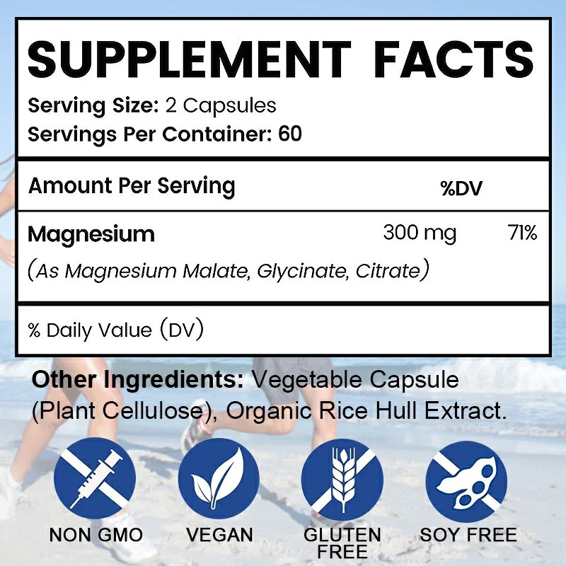 Triple Magnesium Complex 300mg | of Magnesium Glycinate, Malate, & Citrate