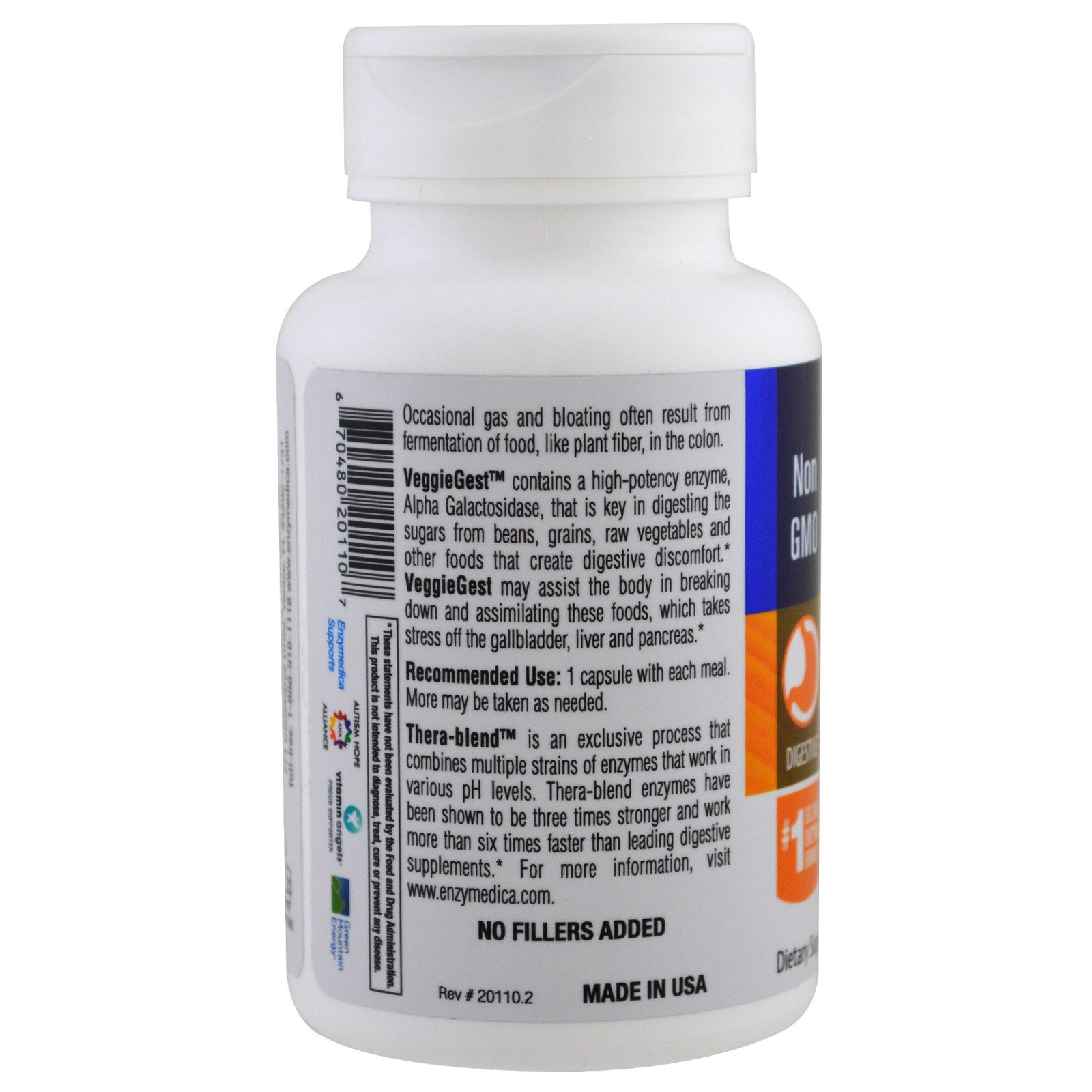 Enzymedica VeggieGest 60 Capsules Casein-Free, Dairy-Free, Egg-Free,
