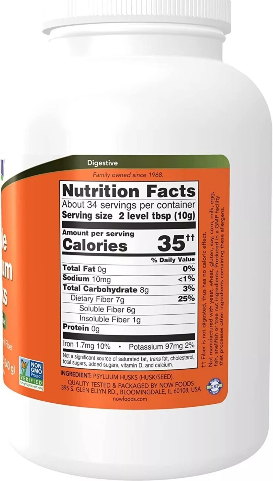 Now Foods Whole Psyllium Husk Husks Soluble Fiber, 12 oz,EXP 11/2026.
