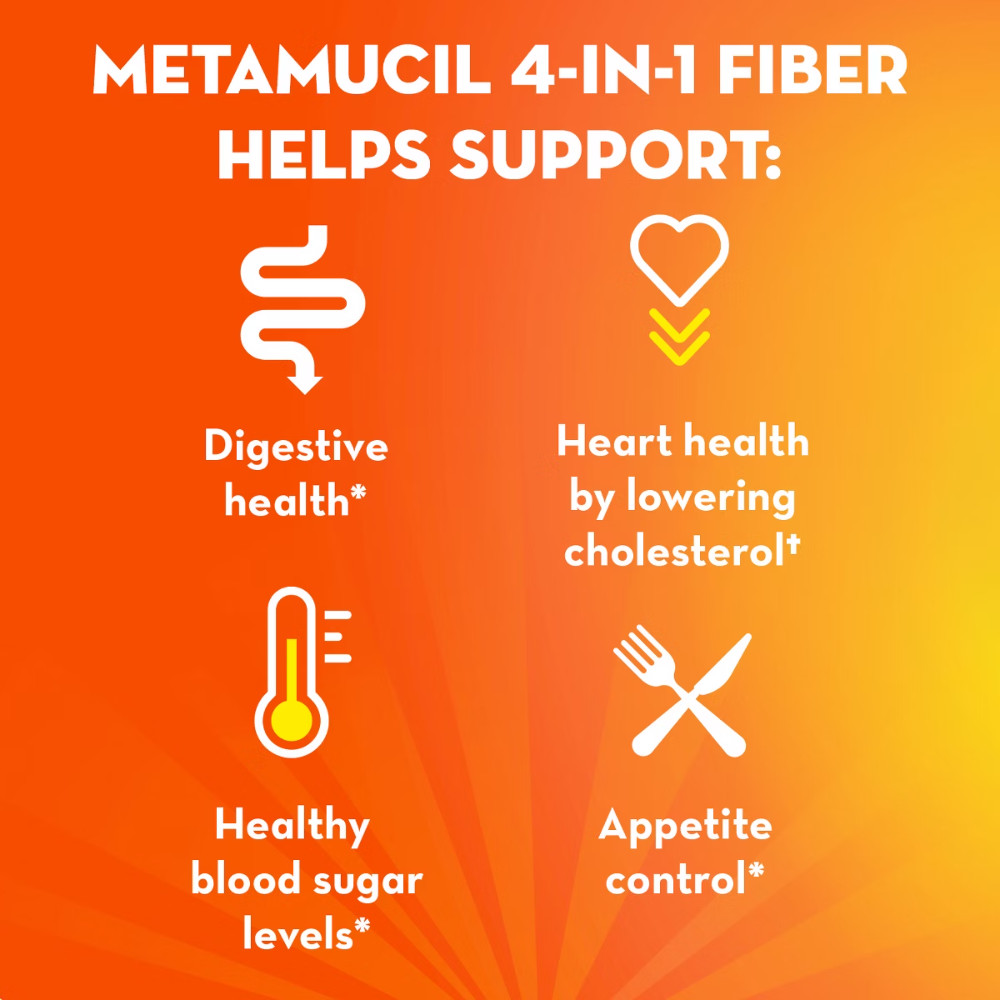 Metamucil Psyllium Fiber Supplement Powder Packets Orange – 2.4g – 44ct