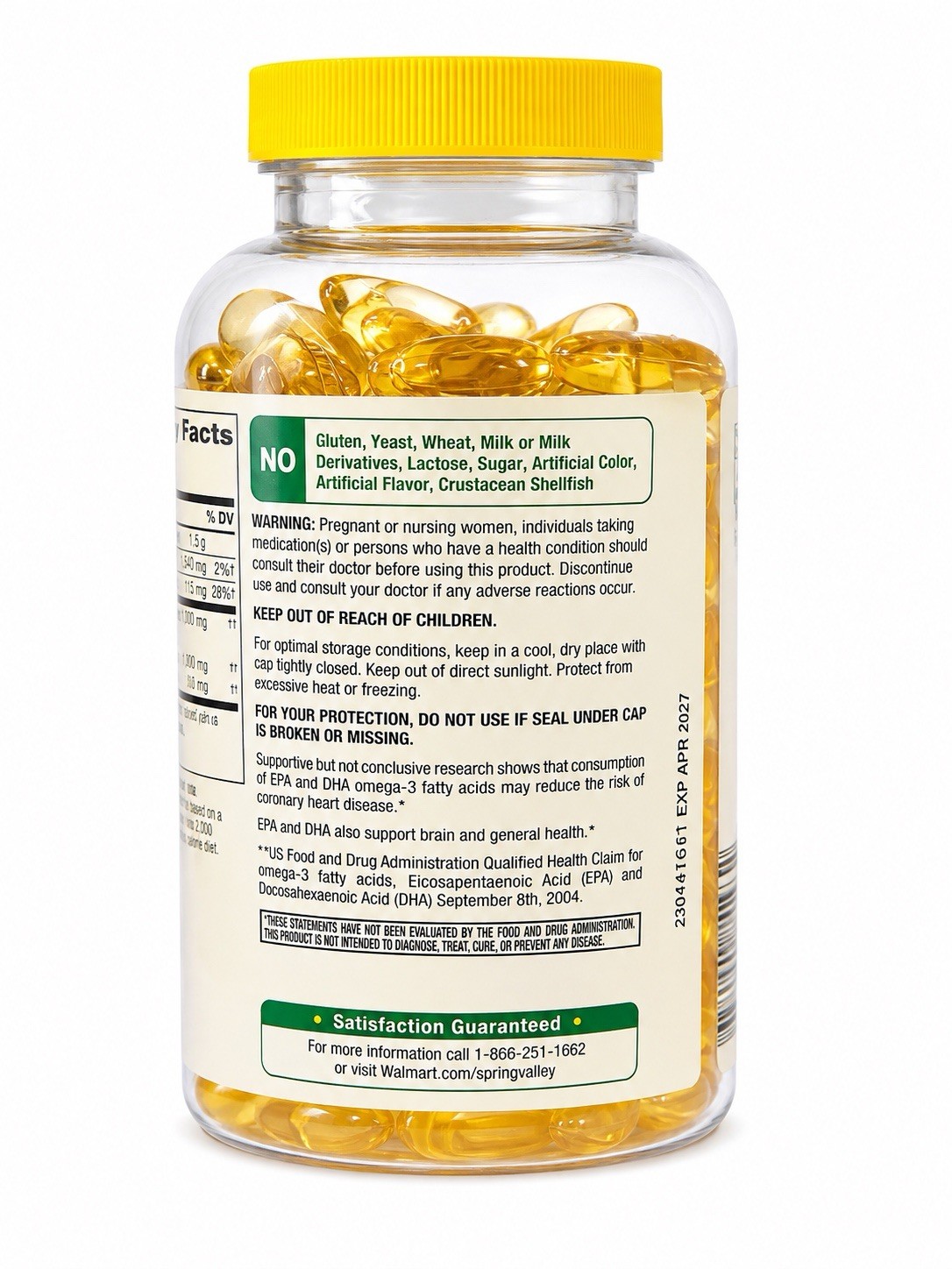 Spring Valley Omega-3 Fish Oil 1000mg 180 Softgels Lemon Flavor Exp 04/2027 New
