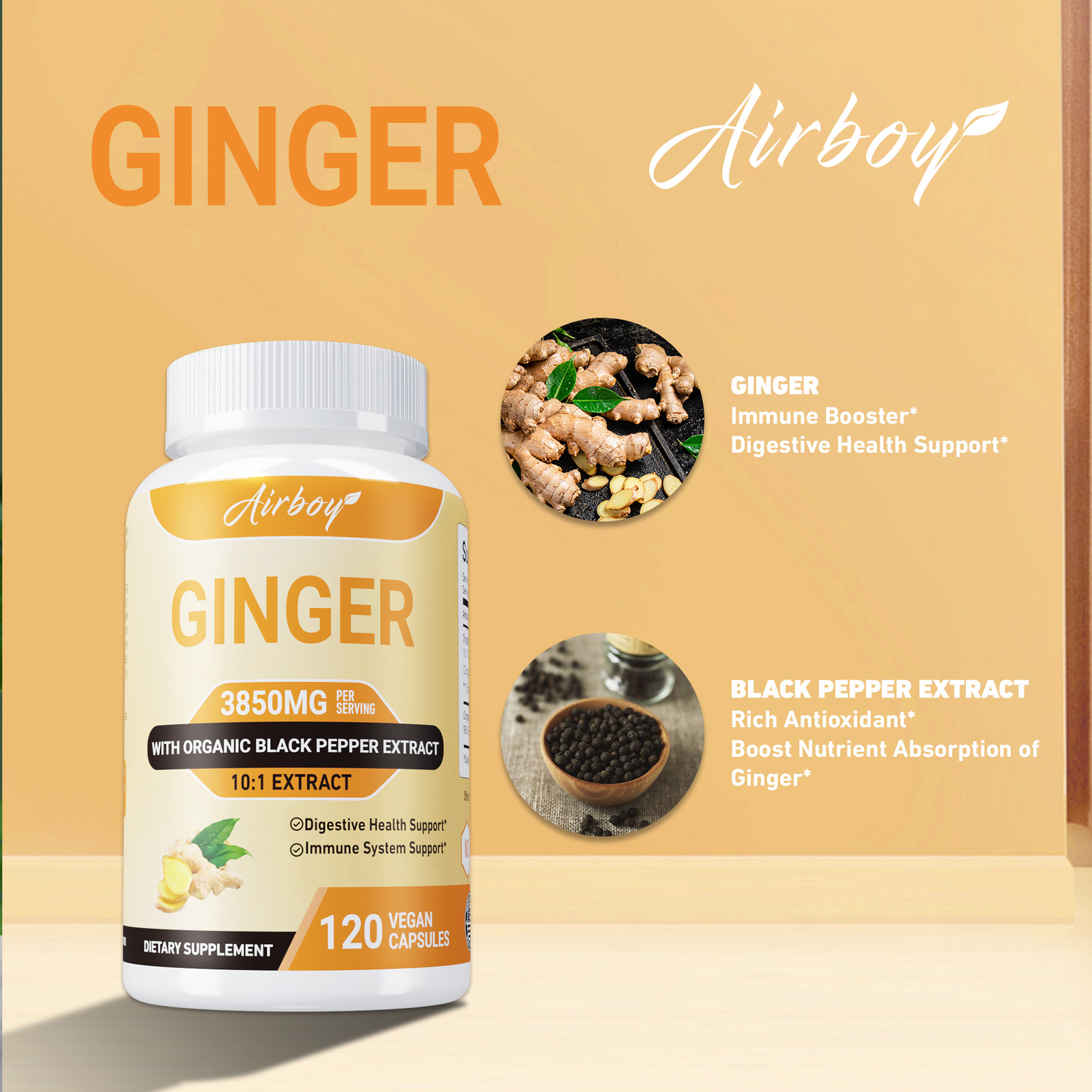 Organic Ginger 3850mg – Digestion, Nausea, Stomach Settler, Non-GMO, Gluten Free