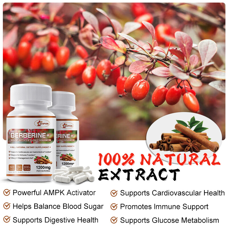 Berberine HCL 10:1 With Ceylon Cinnamon 1200mg Immune Blood Sugar & Heart Health