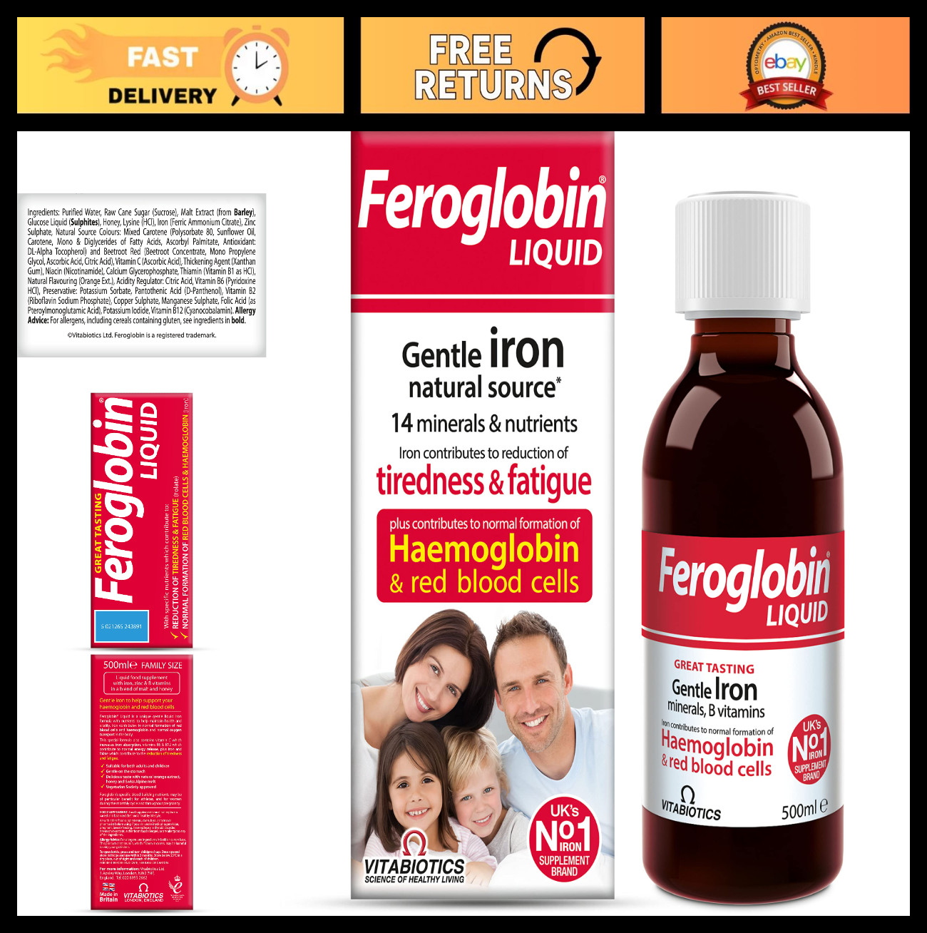 Organic Feroglobin Liquid 500ml – Iron Supplement, Energy Boost, Vegan-Friendly