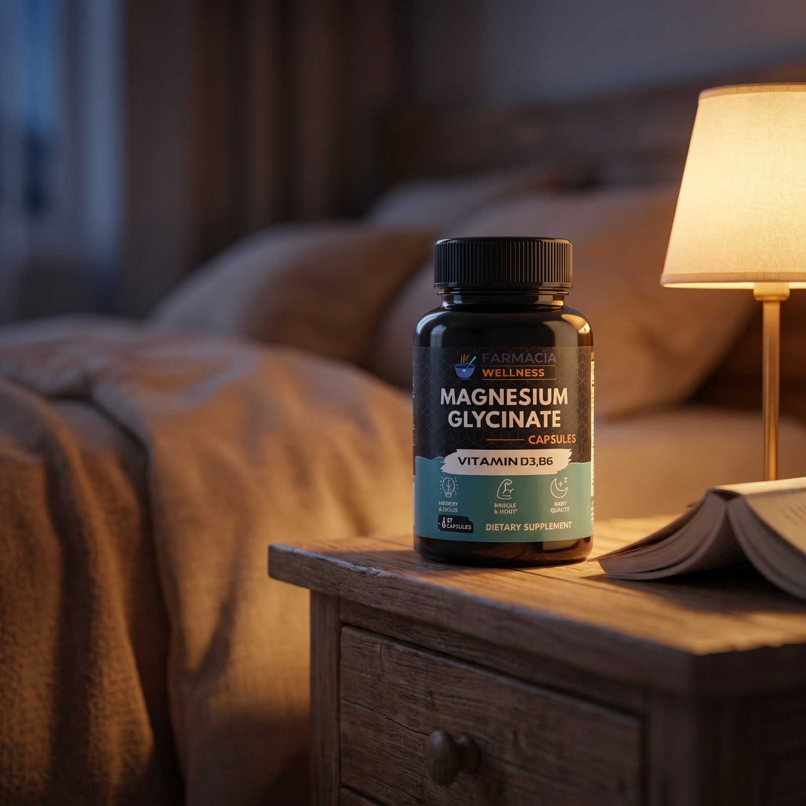 Farmacia Wellness Magnesium Glycinate 60 Capsules with D3 B6 Sleep Muscle Focus