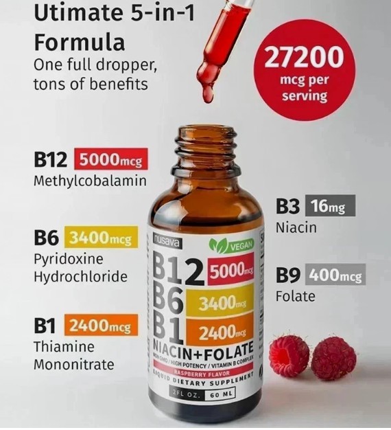 NUSAVA Vitamin B12 and B6 Liquid Drops, B12 Sublingual Vitamin B Complex,B1