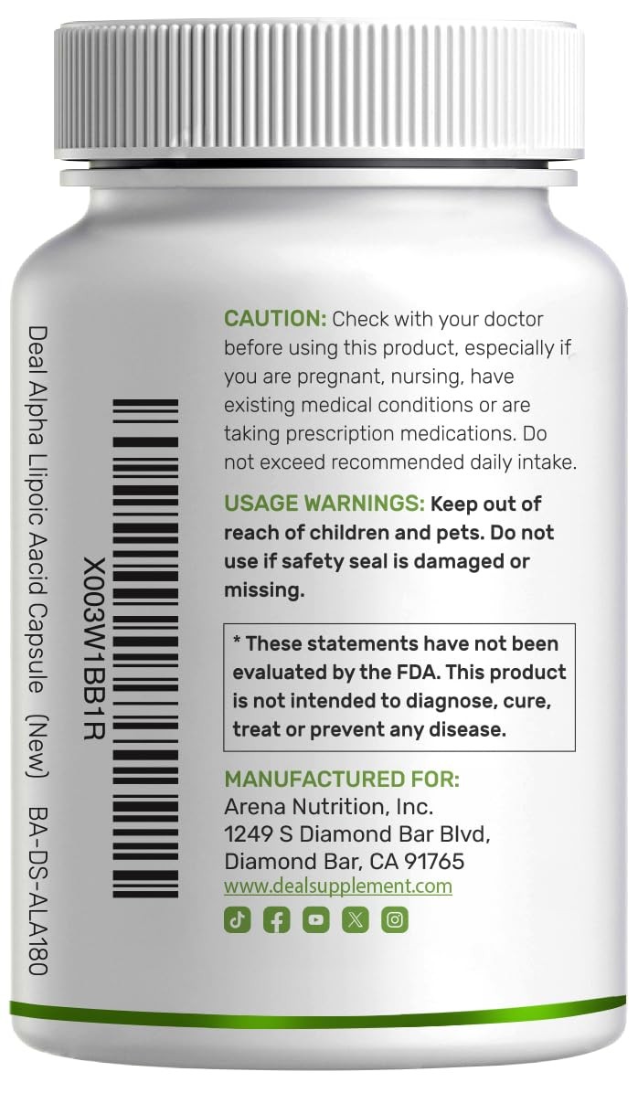 Alpha Lipoic Acid 1,000Mg, 180 Veggie Capsules – 50/50 R-ALA & S-ALA for Max Bio