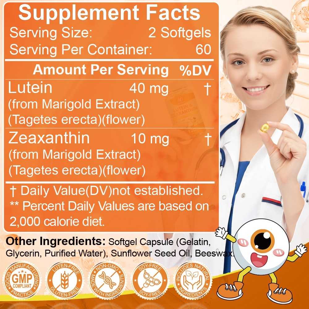 120 Capsules Lutein & Zeaxanthin 50mg Non-GMO Eye Health Support Vitamins