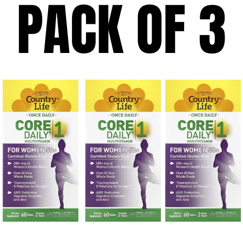 Country Life Core Daily-1 Multivitamin for Women 50+ – 60 Tablets Pack of 3