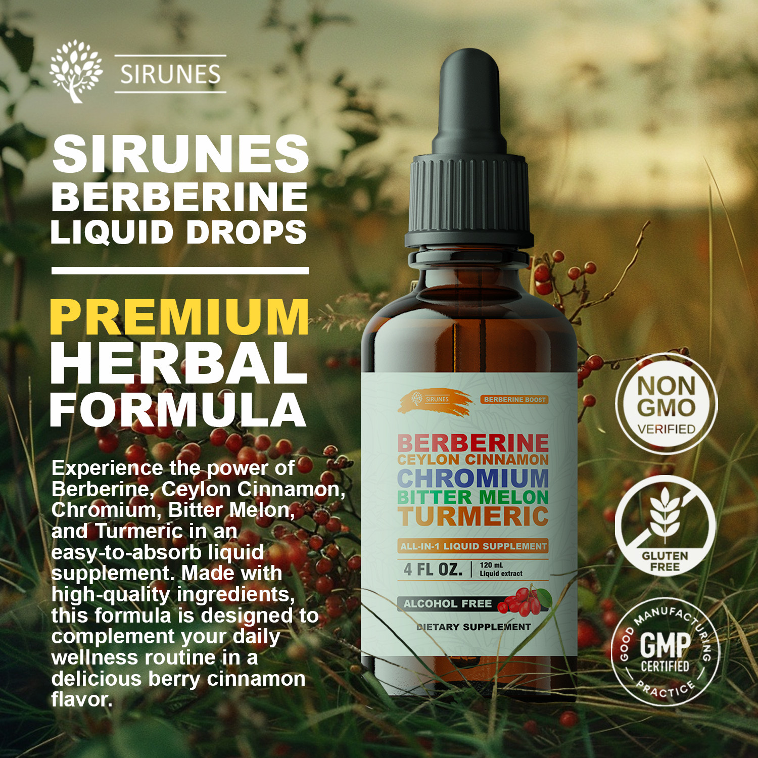 Berberine Drops 4oz Ceylon Cinnamon Turmeric with Bitter Melon & Chromium