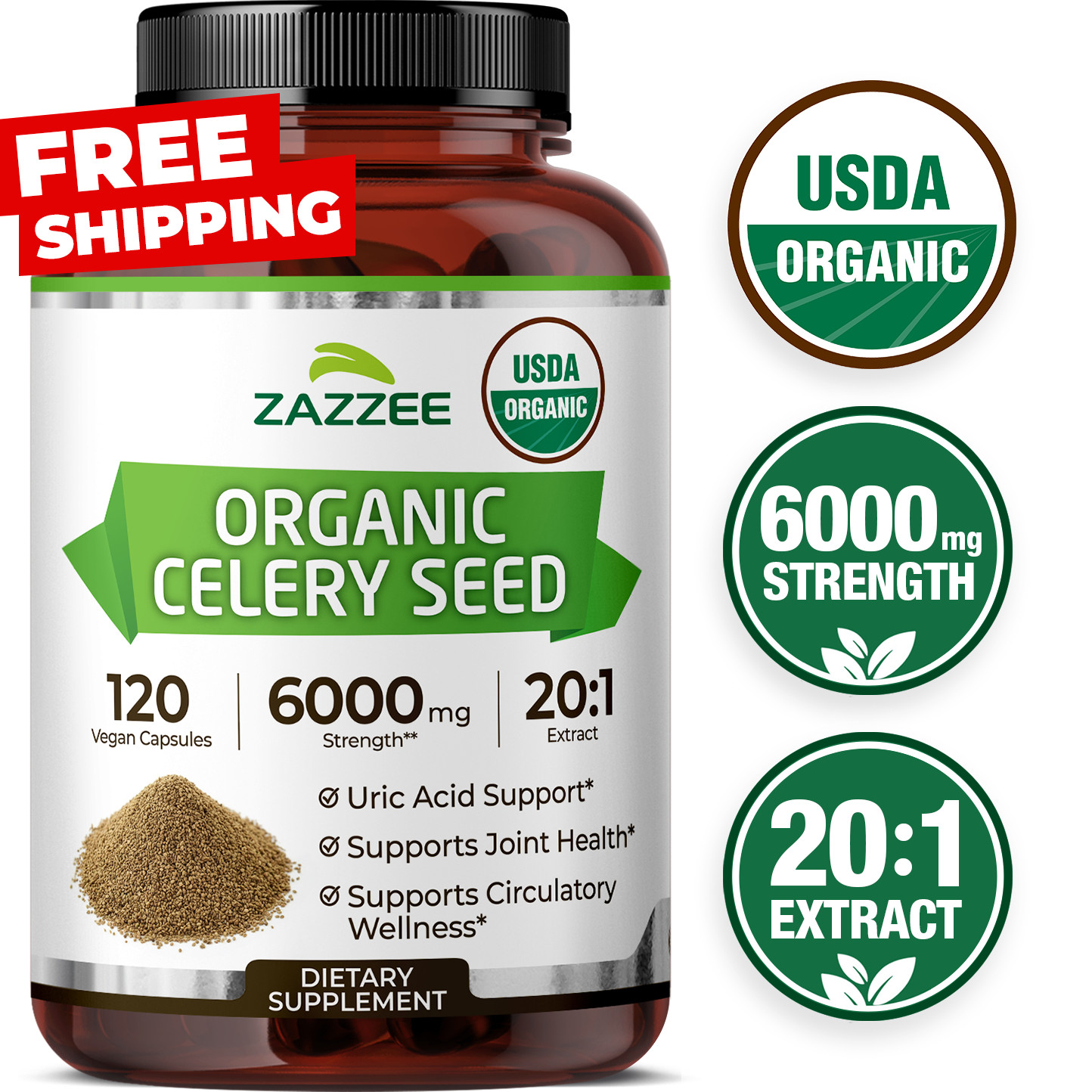 Zazzee Organic Celery Seed Extract Capsules