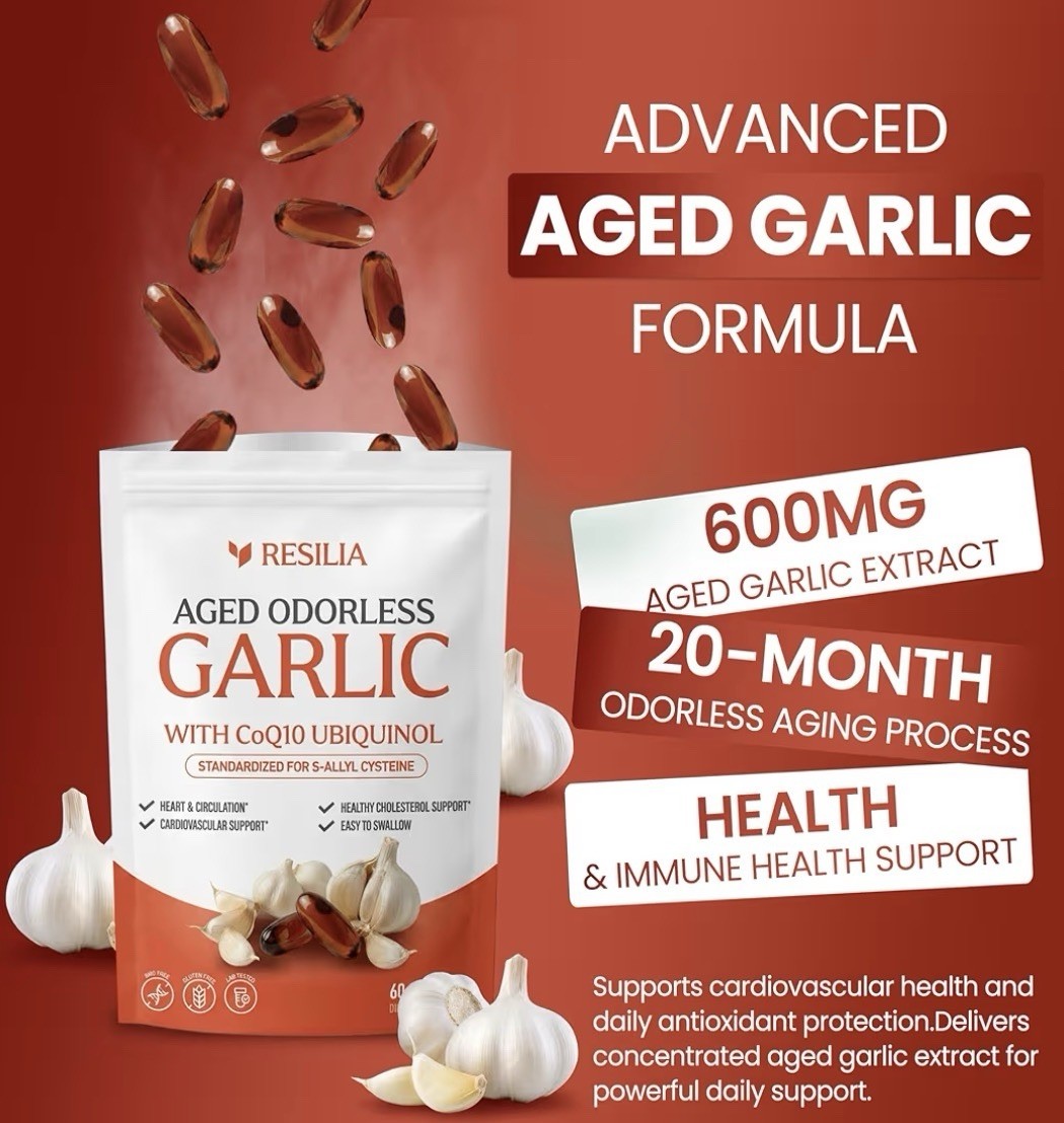 Resilia Garlic Extract 600mg Softgels (60 Count) – Odorless Aged Garlic Extra…