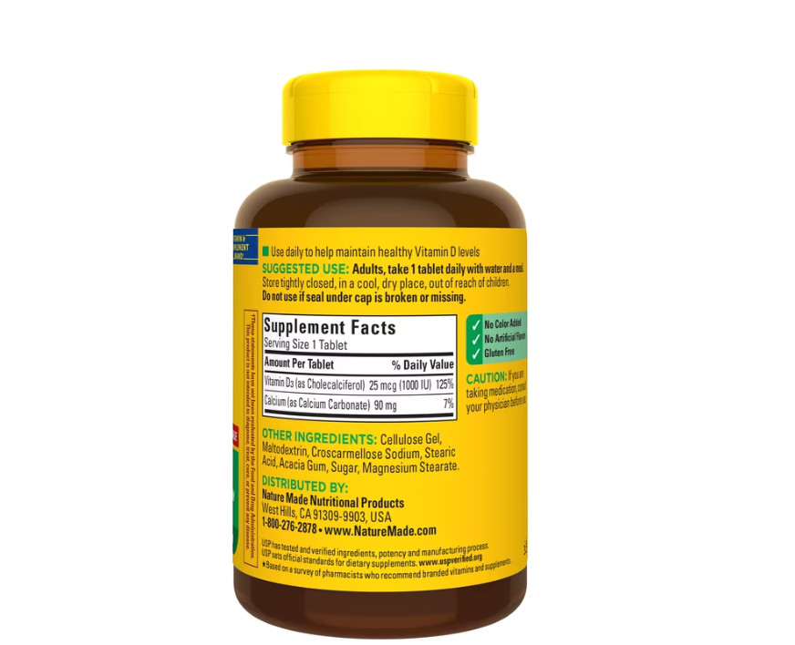 2 PACK Nature Made Vitamin D3 1000 IU Tablets, Vitamin D, Dietary Supplement