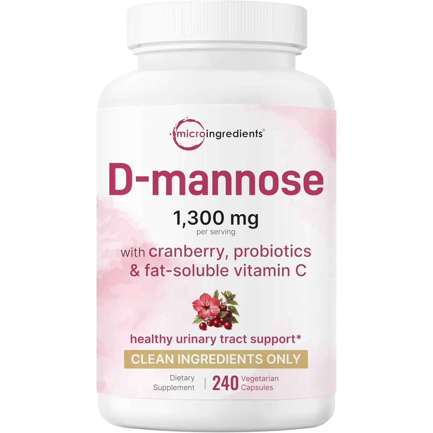 240 Pure D Mannose 1,300mg with Cranberry & Probiotics, 1 Million CFU Probiotics